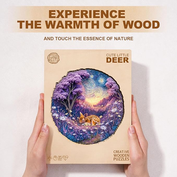 Jigfoxy Wooden Puzzles for Adults, Starry Night Fawn Wood Puzzles Adult, Unique Animal Shape Wooden Jigsaw Puzzles for Adults, Birthday Gifts for Puzzle Lovers, Family, Friend (S-8.5 * 8.5in-100pcs)
