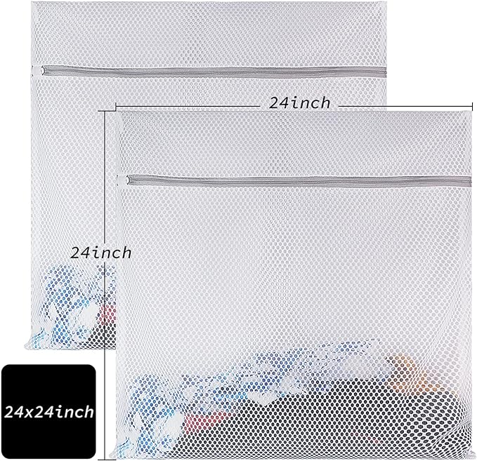 2 XX-Large Honeycomb Mesh Laundry Bag Delicates Durable for Washing Machine,24 x 24 Inches lingerie bags for Laundry, Travel Storage Organize Bag for Cotton Clothes,Sheet,Sweater, Shoes
