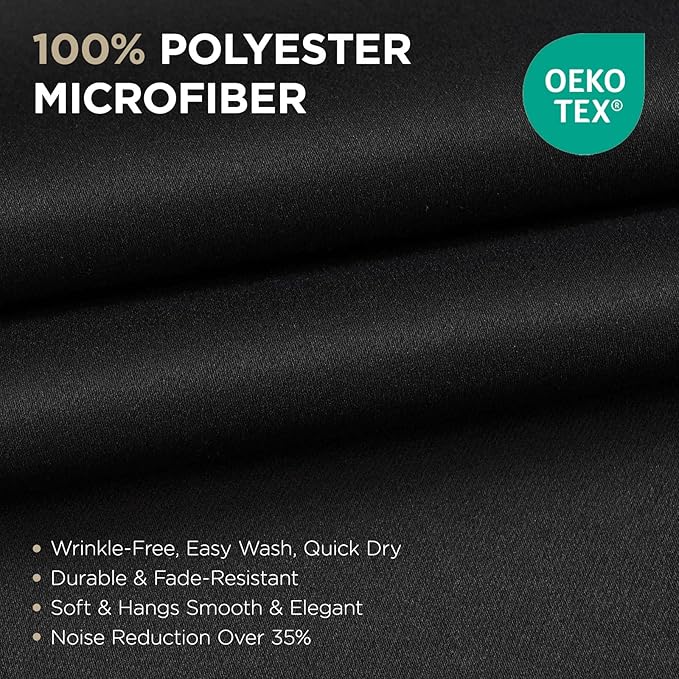 Joydeco Blackout Curtains 108 Inches Long 1 Panel, Thermal Insulated Long Curtains& Drapes 1 Piece, Room Darkening Grommet Drapes for Living Room Bedroom Window (W70 x L108 Inch, Black)