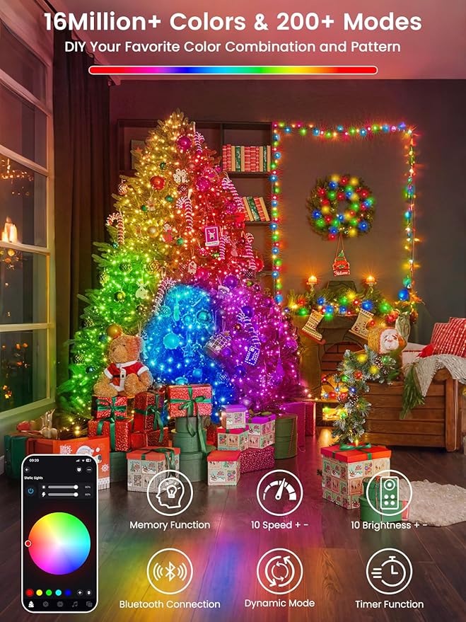 240LED Smart Color Changing Halloween Lights App Control, 95FT Waterproof RGB Music Sync Xmas Fairy String Light with Remote & Timer, Twinkle Christmas Tree Lights Outdoor Indoor Halloween Decorations