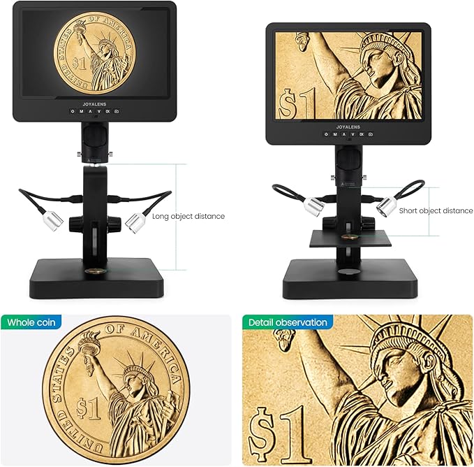 JL249PS 3 Lenses 10 Inch HDMI LCD Digital Microscope, UHD 4000× 24MP Biological Microscope with Prepared Slides, Coin Microscope for Full-Size Coins Error Coins, PC/TV Compatible, 32G Card
