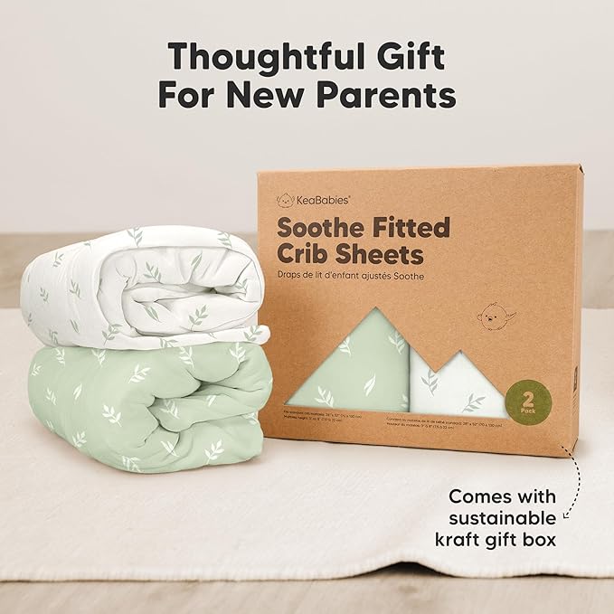 KeaBabies 2-Pack Organic Crib Sheets for Boys, Girls - 52x28 Fitted Crib Mattress Sheet Neutral, Breathable Jersey Cotton Cover for Baby Bed, Toddler Mattress, Soft & Cute Prints (Herb)