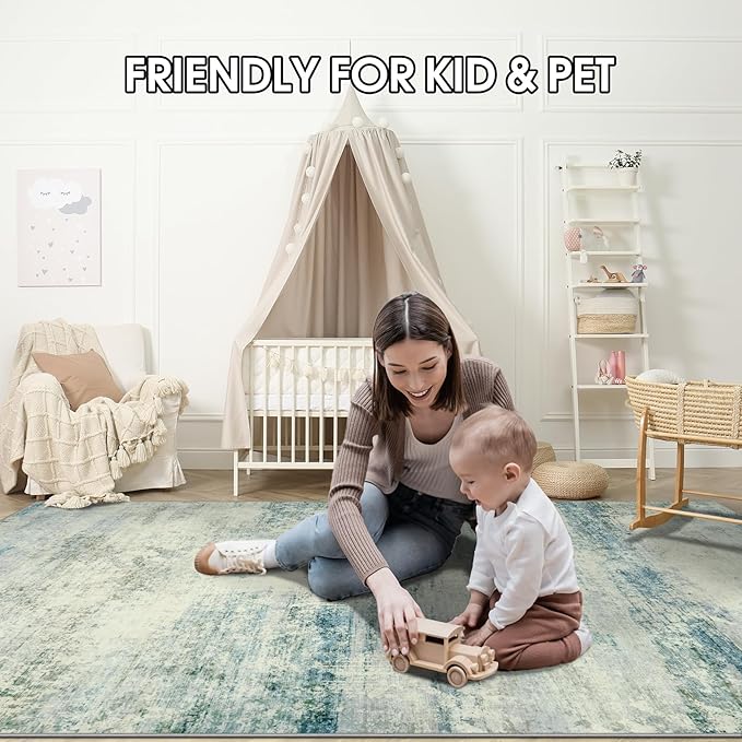 10x14 Area Rugs for Living Room: Soft Abstract Large Area Rug Non-Shedding Anti-Skid Stain Resistant Indoor Floor Modern Washable Rugs for Bedroom Dining Room Nursery Farmhouse Home Office-Blue/Gray