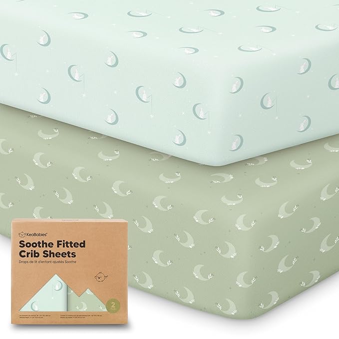 KeaBabies 2-Pack Organic Crib Sheets for Boys, Girls - 52x28 Fitted Crib Mattress Sheet Neutral, Breathable Jersey Cotton Cover for Baby Bed, Toddler Mattress, Soft & Cute Prints (Lunaris)