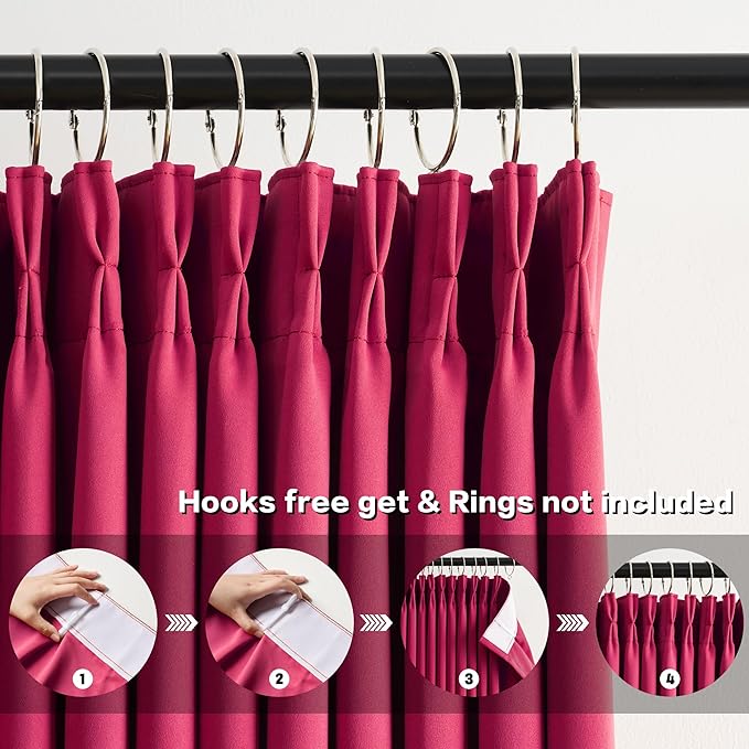 KEQIAOSUOCAI Pinch Pleated Curtains 120 Inches Long, Energy Saving Window Treatment Privacy Drapery for Living Room, Vertical Track System Elegant Hook Drapes(Hot Pink, 2 Panels, W40 x L120)