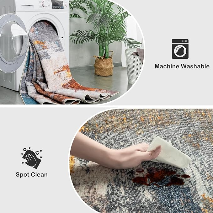 Kelarea Living Room Rug, 6x9 Rug Modern Abstract Washable Rugs Grey Faux Wool Vintage Carpet, Non Slip Rugs for Living Room, Bedroom, Dining Room, Kids Playroom, Home Office