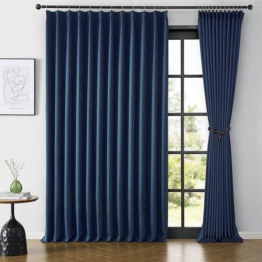 KEQIAOSUOCAI Navy Pleat Wide Width Drapes 80 x 108 inch Long 2 Panels - Thermal Insulated Room Divider Curtains for Bedroom/Living Room/Patio, Pinch Pleated Curtain Panel with Hooks