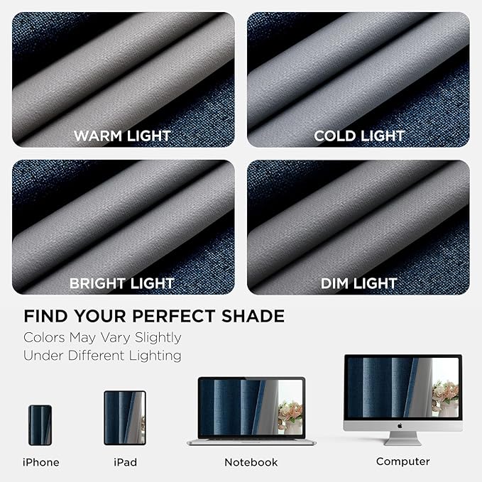 Joydeco Blackout Curtains 90 Inches Long 2 Panels Burg, Room Darkening Curtains for Bedroom, 100% Black Out Textured Thermal Drapes Privacy Protection 2 Panels Set(W52 x L90 Inch, Navy Blue)