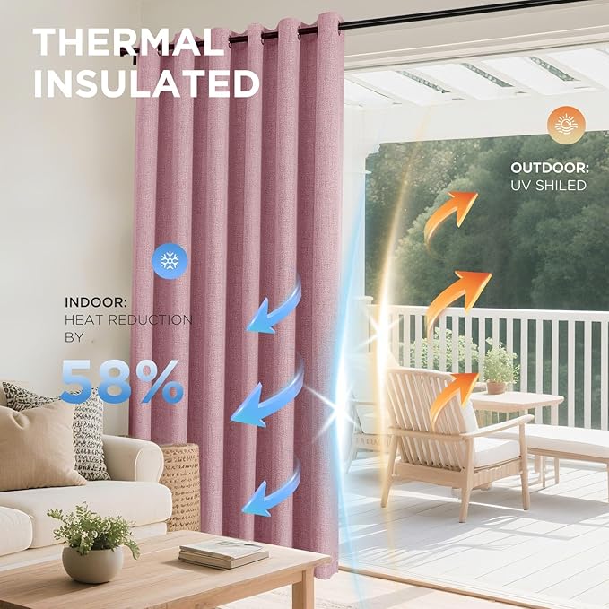 Joydeco Blackout Curtains 120 Inches Long 2 Panels Burg, Room Darkening Curtains for Bedroom, 100% Black Out Textured Thermal Drapes Privacy Protection 2 Panels Set(W52 x L120 Inch, Pink)