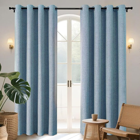 Joydeco Blackout Curtains 63 Inches Long 2 Panels Burg, Room Darkening Curtains for Bedroom, 100% Black Out Textured Thermal Drapes Privacy Protection 2 Panels Set(W52 x L63 Inch, Sky Blue)