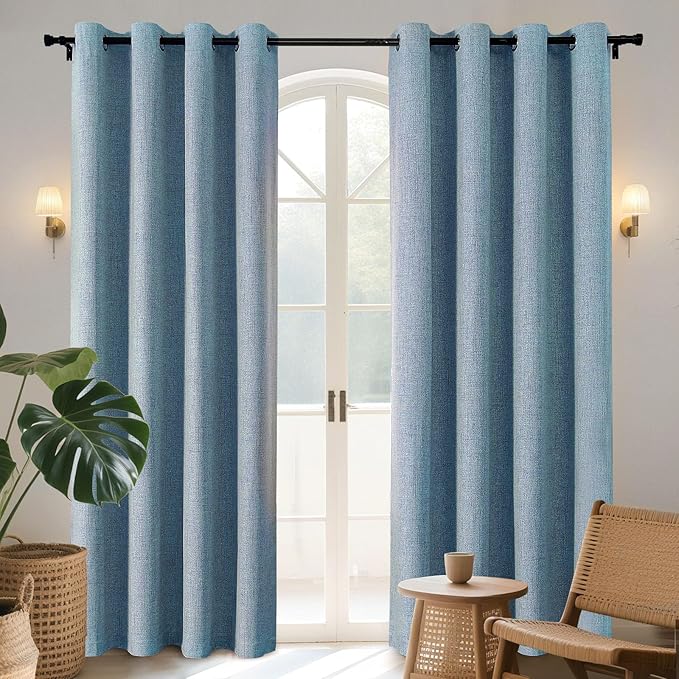 Joydeco Light Blue Blackout Curtains 120 Inches Long, Extra Long Blackout Curtains for Living Room Bedroom, Linen Textured Room Darkening Drapes for Windows with Grommets(52x120, Sky Blue)