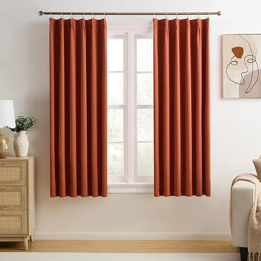 KEQIAOSUOCAI Burnt Orange Window Curtains 72 Inches Long, Fall Block Out Room Darkening Insulated Memory Shape Boho Muted Ochre Orange Curtain for Bedroom 40 Inch Wide Each Panel,Set of 2,Pinch Pleat