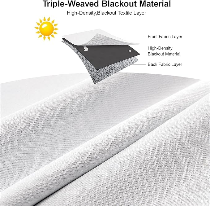 Joydeco Faux Linen Blackout Curtains for Bedroom,White Blackout Curtains 96 inches Long,100% Blackout Solid Thermal Insulated Window Drapes Luxury Decor for Living Room（W52xL96 Inch,White）