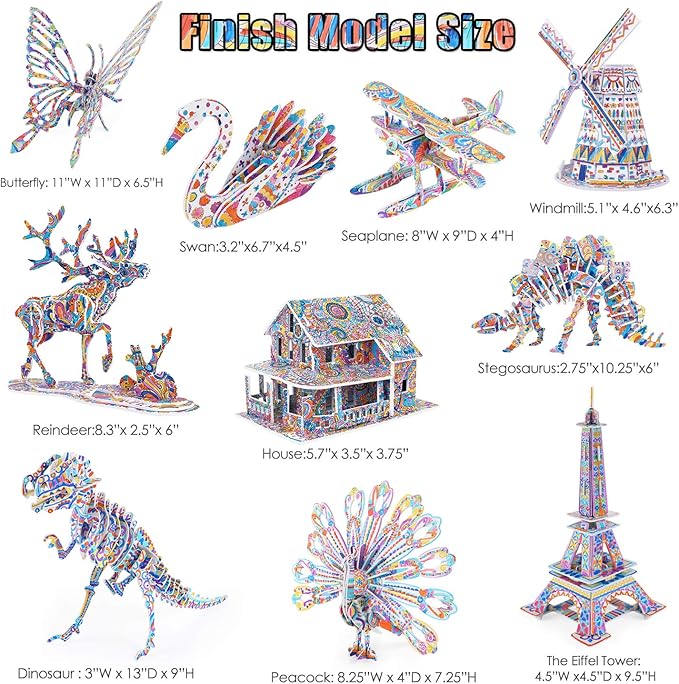 3D Coloring Puzzle Set, Arts and Crafts for Girls and Boys Age 6 7 8 9 10 11 12 Year Old, Fun Educational Painting Crafts Kit with Supplies for Kids, Birthday Toy Gift for Kids