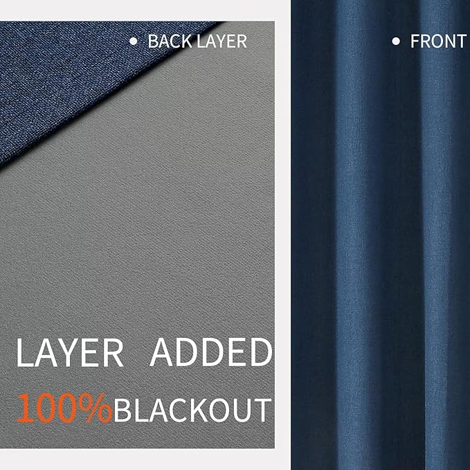 Joydeco Custom Denim Blue Textured Total Blackout Curtain for Bedroom and Living Room. Grommet Textured Thermal Insulated Room Darkening Curtain 1 Panel (Custom Size and Color)
