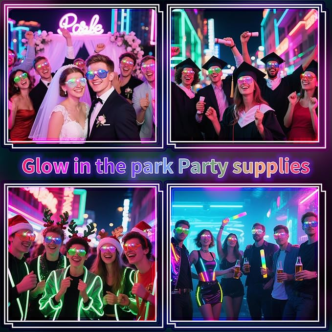 108 PCs LED Glasses,Light Up Glasses,Glow Glasses Glow In The Dark Party Supplies Suitable For Kids/Adults, 3 Light up Modes, 5 Neon Colors Rave Party,Wedding, Birthday, Concert, New Year, Carnival