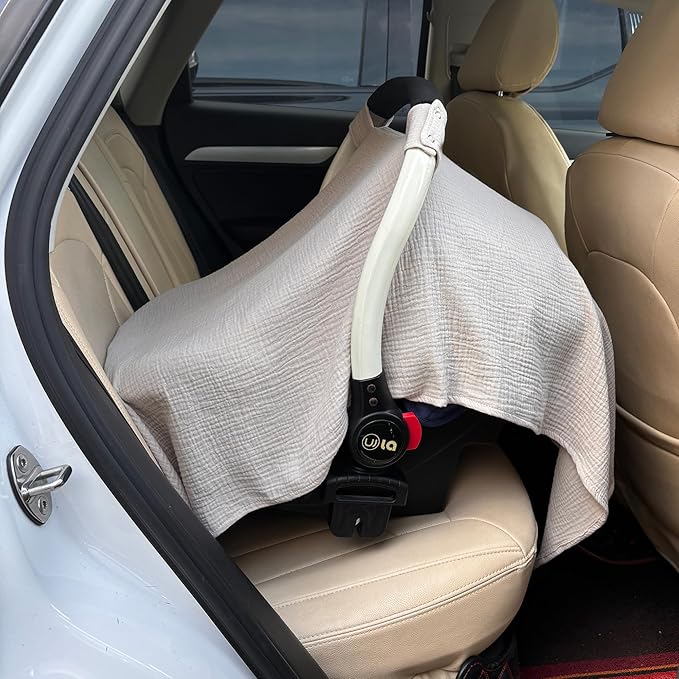 100% Muslin Cotton Car Seat Cover Baby, Carseat Canopy Cover, Universal Fit Stroller Covers for Boys and Girls (Summer Wheat)
