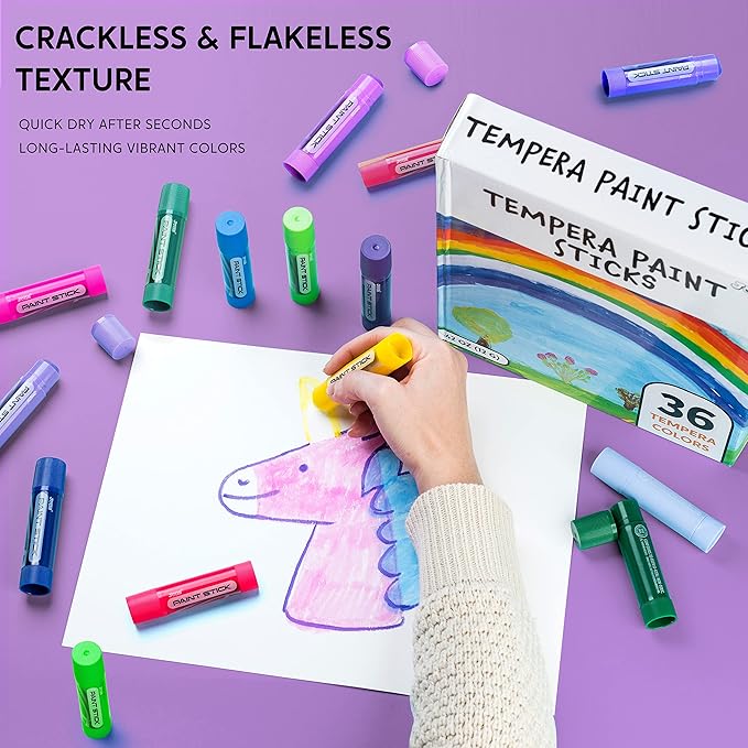 JOYIN 36 Colors Washable Tempera Paint Sticks, Art Supplies, Paint for Kids, Quick Drying and No Mess Arts Project, Gifts for Kids and Artists