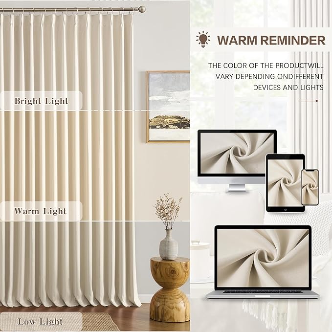 KEQIAOSUOCAI Cream Beige Curtains for Bay Windows, Sound Reducing Solid Window Treatment for Cafe/Kitchen/Night Shift,Blackout Window Curtain Panels with Pinch Pleat,W40 x L45, 2 Panels