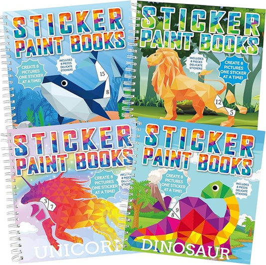 4 Pcs Paint by Sticker Books for Kids Ages 4-8 Sticker by Number Books Activity Book for Kids Ages 3-5 Sticker Puzzle Book Craft Art Toddler Girls Gift with Dinosaur Unicorn Ocean Animal 32 Pictures