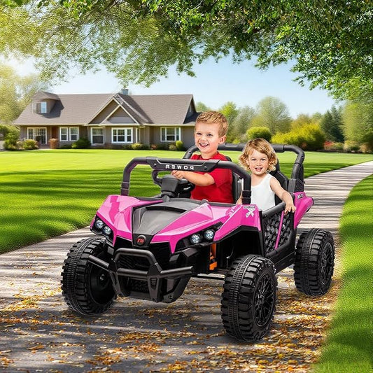 24V 2 Seater Ride On Car Truck, Power Wheels Kids UTV w/Parent Remote Control, 3.1 MPH Max Speed, Music Player, LED Lights & Storage, Electric Vehicle Ride On Toy for Kids Toddler Ages 3-8, Pink