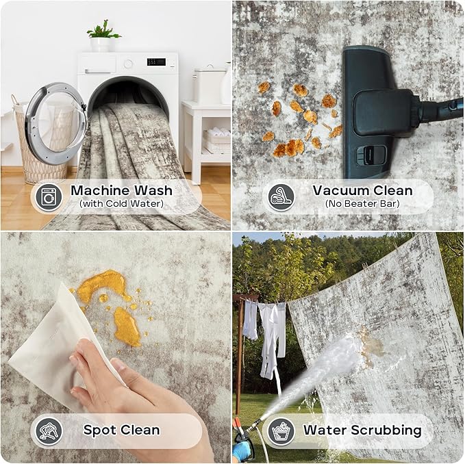 10x14 Area Rugs Large Living Room Rug Washable: Modern Abstract Rug Indoor Modern Carpet Non Slip for Dining Room Bedroom Nursery Home Office Brown Grey