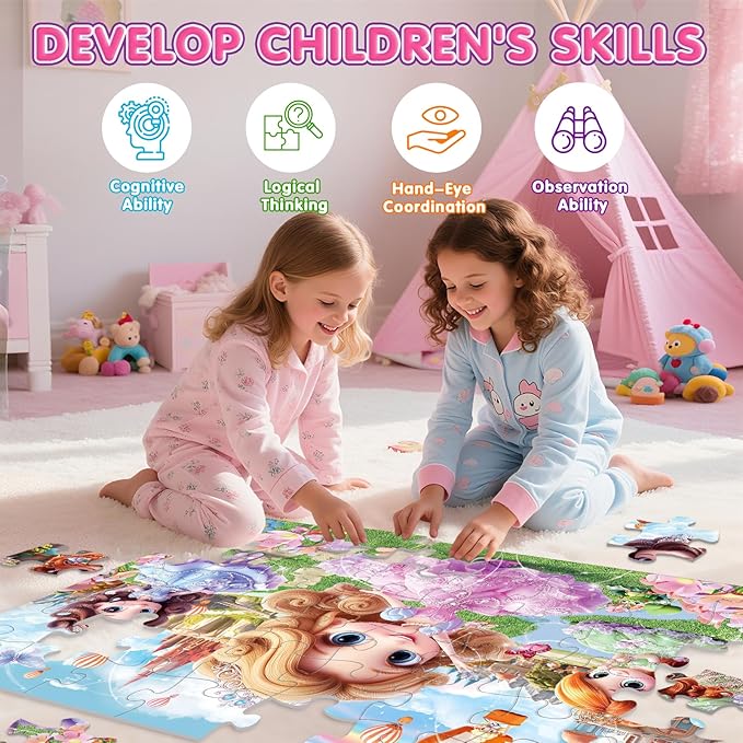 Jumbo Floor Puzzle for Kids,48 Piece Princess Large Jigsaw Puzzles,Puzzle for Toddler Ages 3-5,Preschool Educational Intellectual Development Toy Gift for Boys & Girls Ages 4-8