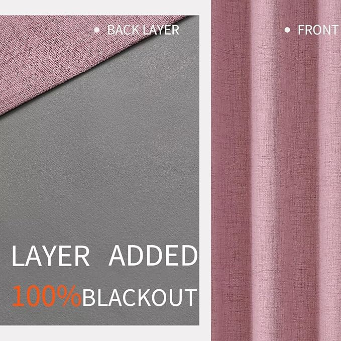 Joydeco Custom Pink Textured Total Blackout Curtain for Bedroom and Living Room. Grommet Textured Thermal Insulated Room Darkening Curtain 1 Panel (Custom Size and Color)