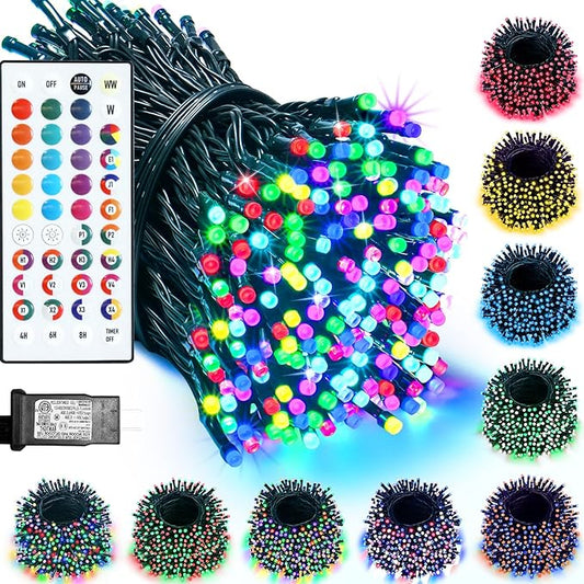 35 Colors Changing Christmas Lights, 98FT 300 LED String Lights Green Wire with Remote, Waterproof Twinkle Light for Halloween Xmas Tree Holiday Party Indoor Outdoor Decorations