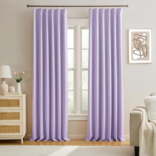 KEQIAOSUOCAI Pinch Pleated Curtains 120 Inches Long, Energy Saving Window Treatment Privacy Drapery for Living Room, Vertical Track System Elegant Hook Panels(Lavender, 2 Pieces, W40 x L120)