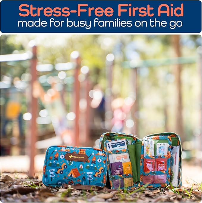 KeepGoing Travel First Aid Kit for Kids – 130 Pc. for Car, Home, Purse, Diaper Bag & Backpack with Latex-Free Bandages - Mini First Aid Kit Travel Size TSA-Approved