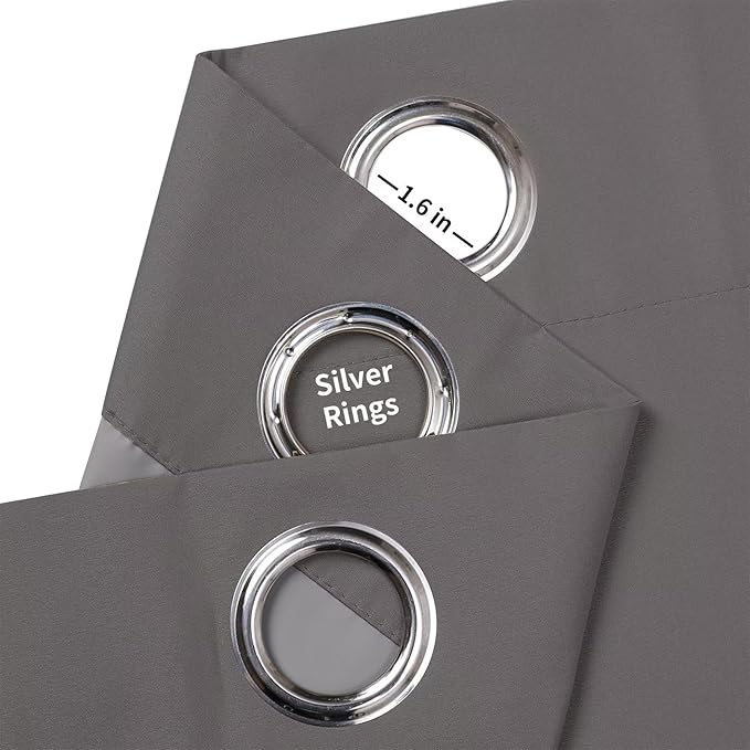 Joydeco Dark Grey Blackout Curtains 63 Inch Length for Bedroom, Grommet Thermal Insulated Curtains 63 Inch Length for Livingroom, Solid Polyester Room Darkening Drapes 63 Inches Long