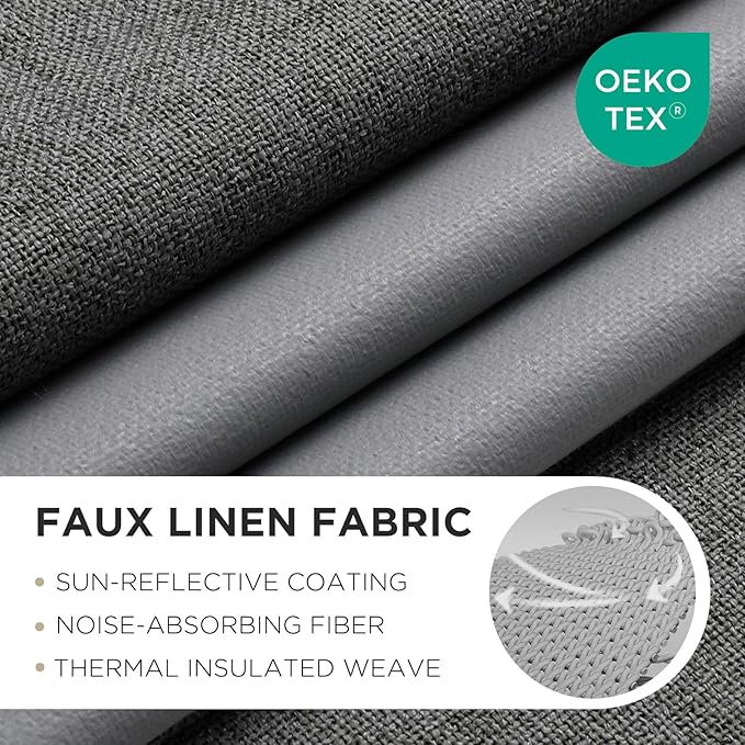 Joydeco Blackout Curtains 108 Inches Long 2 Panels Burg, Room Darkening Curtains for Bedroom, 100% Black Out Textured Thermal Drapes Privacy Protection 2 Panels Set(W52 x L108 Inch, Grey)