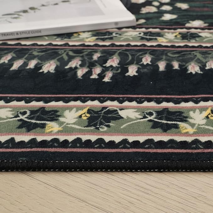 2x3 Rug Impressionist-Style Vintage Indoor Door Mat Machine Washable Small Area Rug Non-Slip Low Pile Throw Rugs for Entryway Kitchen Front Door Indoor Entrance Entry Kids Room, Green