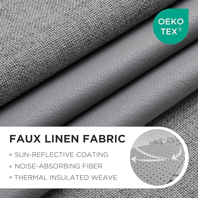 Joydeco Blackout Curtains 63 Inches Long 2 Panels Burg, Room Darkening Curtains for Bedroom, 100% Black Out Textured Thermal Drapes Privacy Protection 2 Panels Set(W52 x L63 Inch, Light Grey)