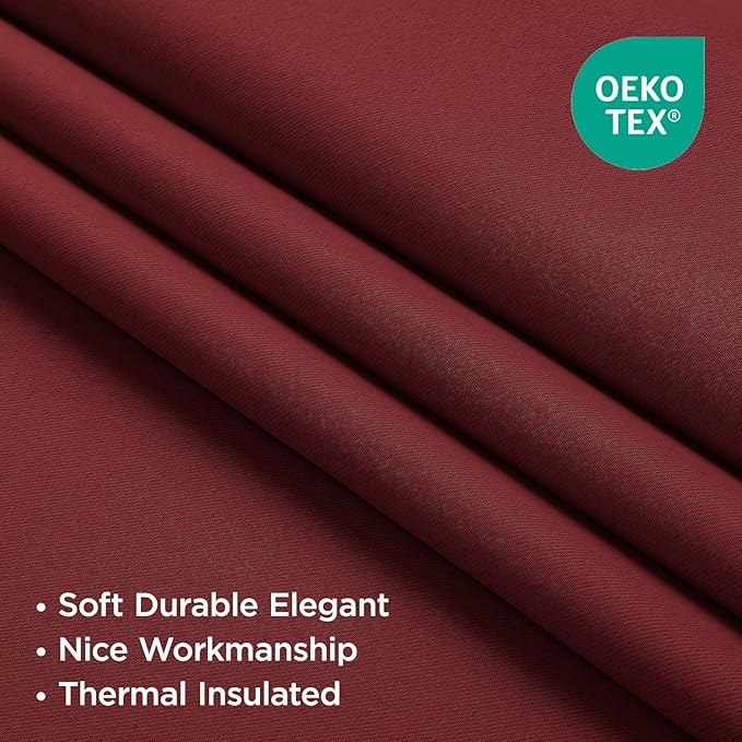 Joydeco Blackout Curtains 84 Inch Long for Bedroom, Thermal Insulated Black Out Curtains 2 Panels Set, Room Darkening Drapes for Living Room Window (W52 x L84 Inch, Burgundy Red)