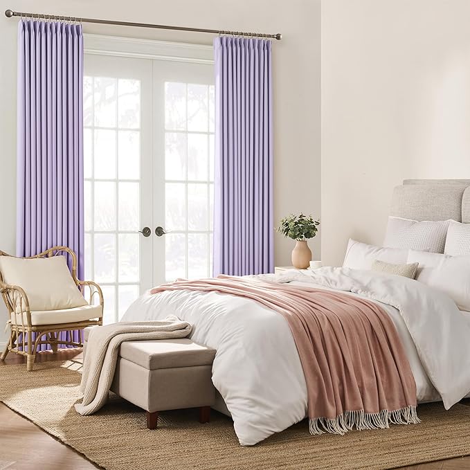 KEQIAOSUOCAI Pinch Pleats Lilac Curtains 92 Inches Long,Home Fashion Microfiber Thermal Insulated Solid Pleated Room Darkening Curtain for Bedroom (Lavender, 2 Panels, 40 Width by 92 Length)