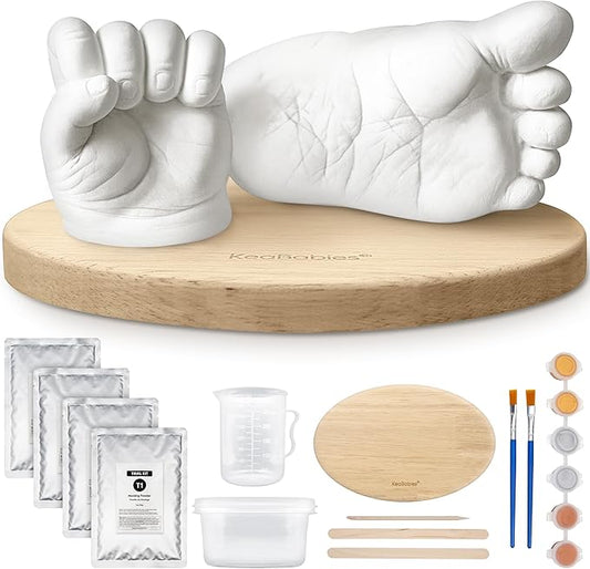 KeaBabies Baby Casting Kit Hands and Feet Mold - 3D Newborn Hand Casting Kit & Stylish Wood Base, Easy DIY Infant Foot Molds 0-9 Months, BPA-Free Baby Keepsake, Shower Gifts for Moms (Oval, Ash Wood)