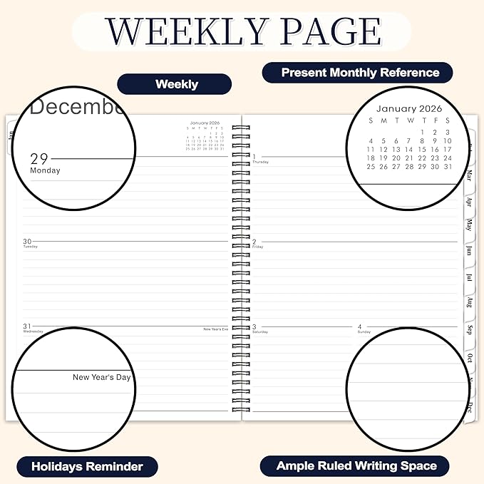 2026 Planner - 9” × 11”, 2026 Weekly and Monthly Planner, from JAN. 2026 to DEC. 2026, Inner Pocket, Premium Paper, Twin-wire Binding, Make Your Life Productive - Black