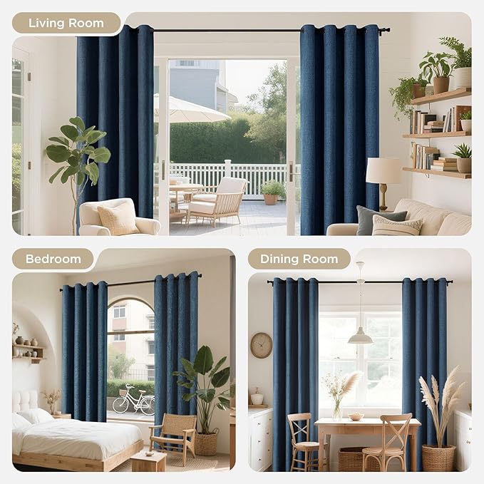 Joydeco Blackout Curtains 63 Inches Long 2 Panels Burg, Room Darkening Curtains for Bedroom, 100% Black Out Textured Thermal Drapes Privacy Protection 2 Panels Set(W52 x L63 Inch, Navy Blue)