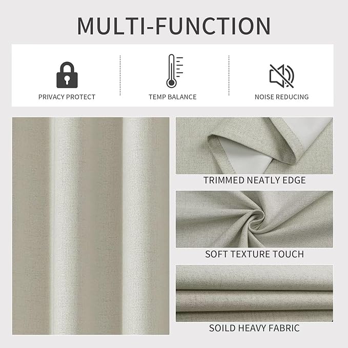 Joydeco Custom Light Beige Textured Total Blackout Curtain for Bedroom and Living Room. Grommet Textured Thermal Insulated Room Darkening Curtain 1 Panel (Custom Size and Color)