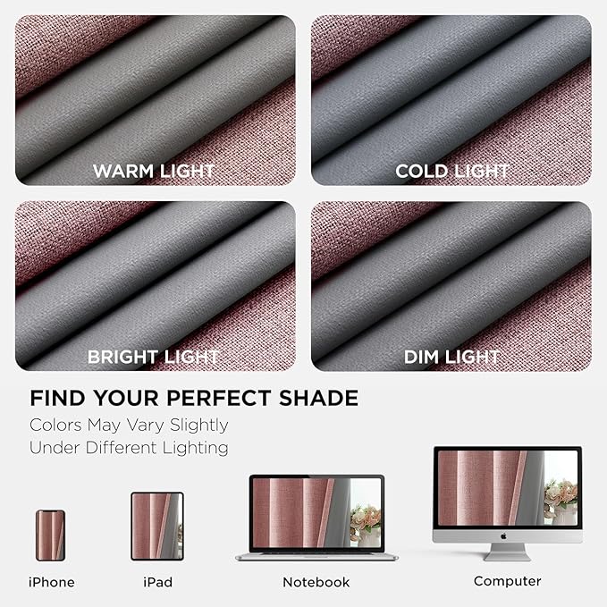 Joydeco Blackout Curtains 108 Inches Long 2 Panels Burg, Room Darkening Curtains for Bedroom, 100% Black Out Textured Thermal Drapes Privacy Protection 2 Panels Set(W52 x L108 Inch, Pink)