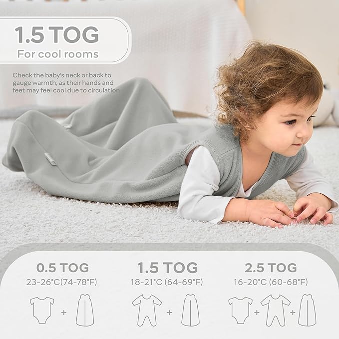 JELLYMONI Fleece Baby Sleep Sack 18-24 Months, 2 Pack 1.5 TOG Baby Wearable Blanket Winter Infant Sleeping sack with 2-Way Zipper, Warm Toddler Sleep Sack