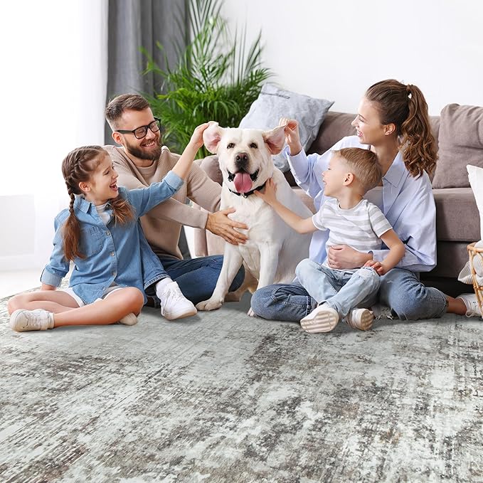 10x14 Area Rugs Large Living Room Rug Washable: Modern Abstract Rug Indoor Modern Carpet Non Slip for Dining Room Bedroom Nursery Home Office Brown Grey