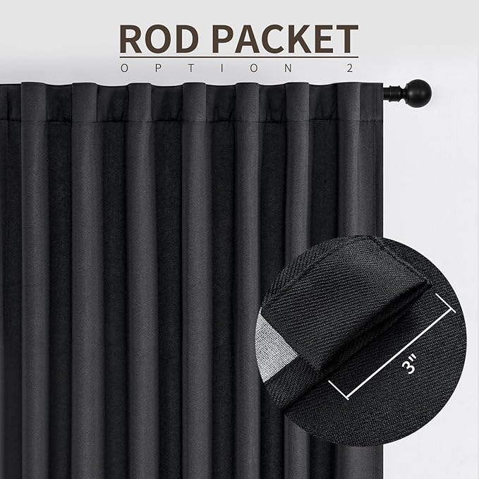 Joydeco Custom Blackout Curtains for Bedroom, Total Blackout Curtains Back Tab & Rod Pocket, Solid Thermal Insulated Window Drapes Luxury Decor for Living Room 1 Panel (Custom Size, Black)