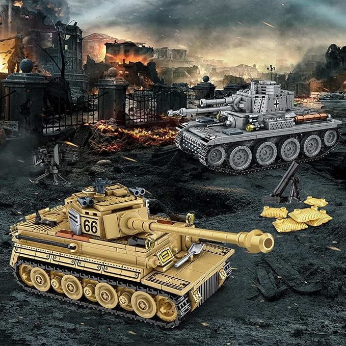 1030 Piece WW2 Army Tanks Toy Building Sets,Create a German Panzer 38T and a German Tiger Tank Toys,Adult Collectible Model Tanks Sets to Build,Christmas Birthday Gifts for Boys,Teens,Adults