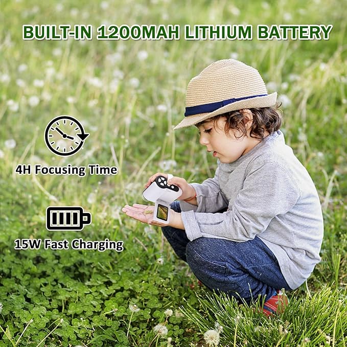 1000X Handheld Microscope for Kids, 4K 2.0" Screen Mini Pocket Microscope with 6 Adjustable LED Lights, Edu Science Birthday Gifts for Kids Ages 8-12, 32G SD Card Included