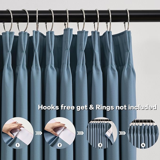 KEQIAOSUOCAI Dusty Slate Blue Blackout Curtains for Small Window, Pinch Pleat with Hooks, Room Darkening Block Out Bedroom Curtain 2 Panels,40 by 45 Inch