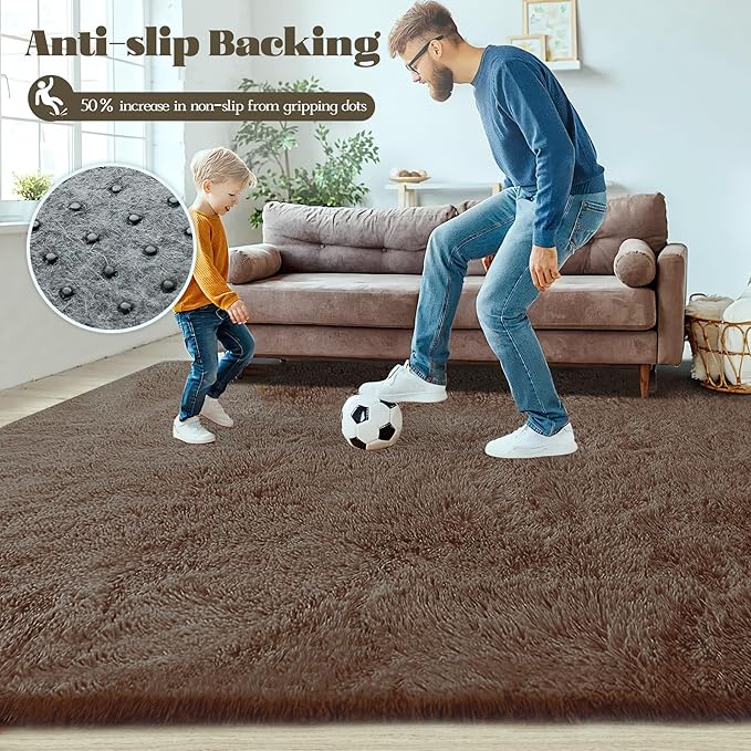 2x6 Runner Rug for Bedroom: Fluffy Shag Soft Washable Rugs Small Fuzzy Plush Indoor Carpet for Hallway Bedside Dorm Kids Girls Boys Room (Coffee, 2'x6')