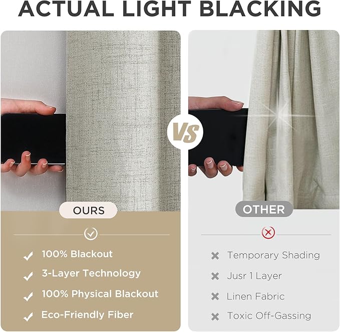 Joydeco Blackout Curtains 95 Inches Long 2 Panels Burg, Room Darkening Curtains for Bedroom, 100% Black Out Textured Thermal Drapes Privacy Protection 2 Panels Set(W52 x L95 Inch, Light Beige)